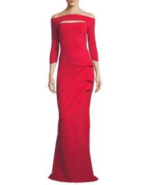 Chiara Boni La Petite Robe Kate Long-Sleeve Gathered Trumpet Evening Gown at Neiman Marcus